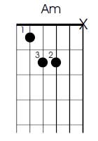 A minor left handed guitar chord